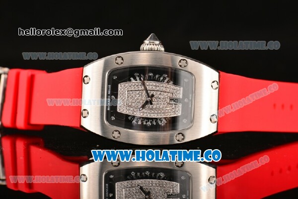 Richard Mille RM007 Miyota 6T51 Automatic Steel Case with Diamonds Dial and Red Rubber Strap - Click Image to Close